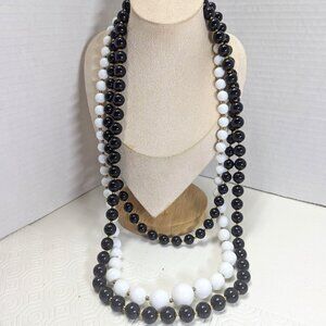 Lot of 3 VTG Black/White Gold Beads Lucite Beaded Necklace PAT Number in cladp